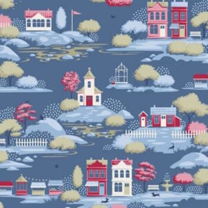 Tilda Village Life Village Blue feature fabric