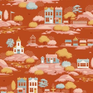 Tilda Village Life Village Rust Cotton Fabric