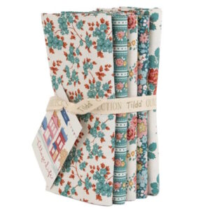 Tilda Village Life 5 Fat Quarters Teal and Petrol cotton fabric