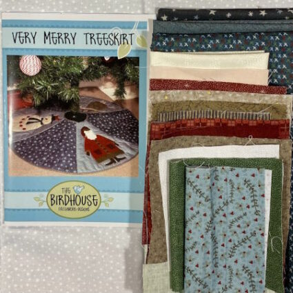 Very Merry Tree Skirt pattern designed by The Birdhouse and fabric to make it