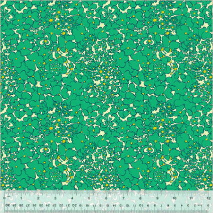 Windham Fabrics Botanica Perriwinkle Flowers Jade green by Sally Kelly