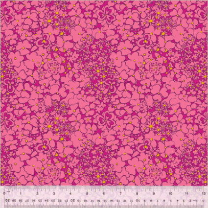 Windham Fabrics Botanica Perriwinkle Flowers Pink by Sally Kelly