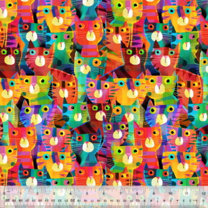 Windham Fabric Cat Fabric in rainbow colours