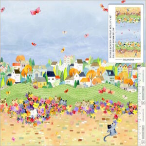 Windham Fabrics Cats Around Town Double Border Print by Sue Miano