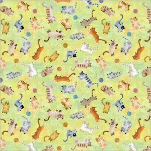 Windham Fabrics Cats Around Town Playful Companions Green by Sue Miano