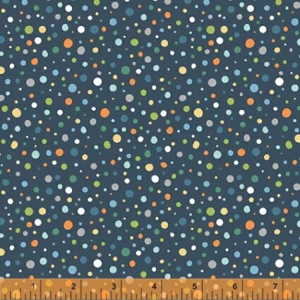Windham Fabric Multi Coloured Spot fabric on a dark blue fabric background
