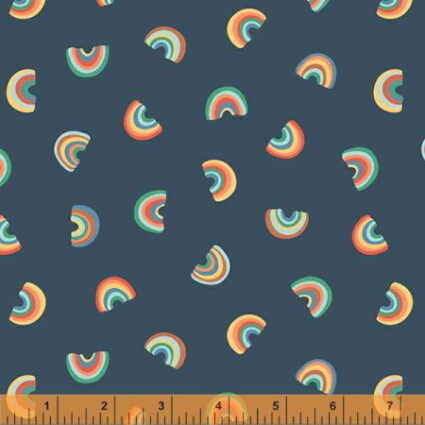 Windham Fabrics Rainbows on a navy Blue Fabric Background