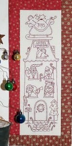The Birdhouse Santa’s Helpers Redwork Embroidery Pattern