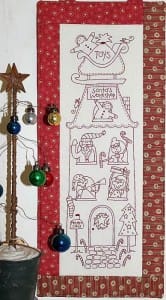 The Birdhouse Santas Workshop Redwork Christmas Pattern by Natalie Bird